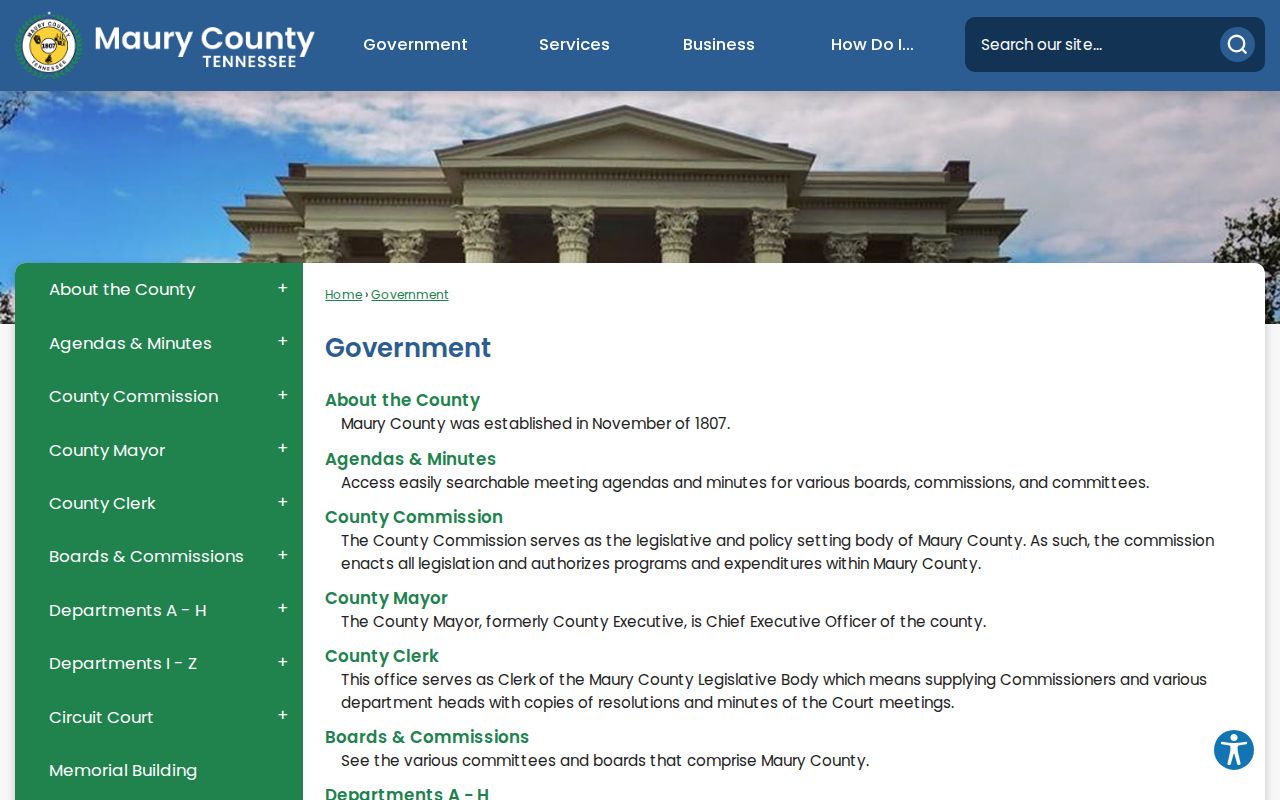 Columbia court records and Maury County government history