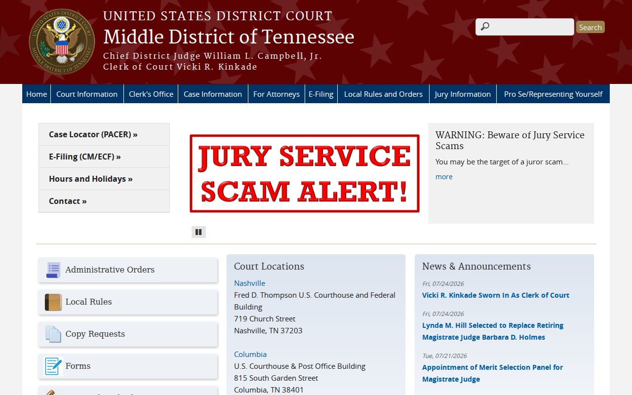 Columbia federal court records for the Middle District of Tennessee