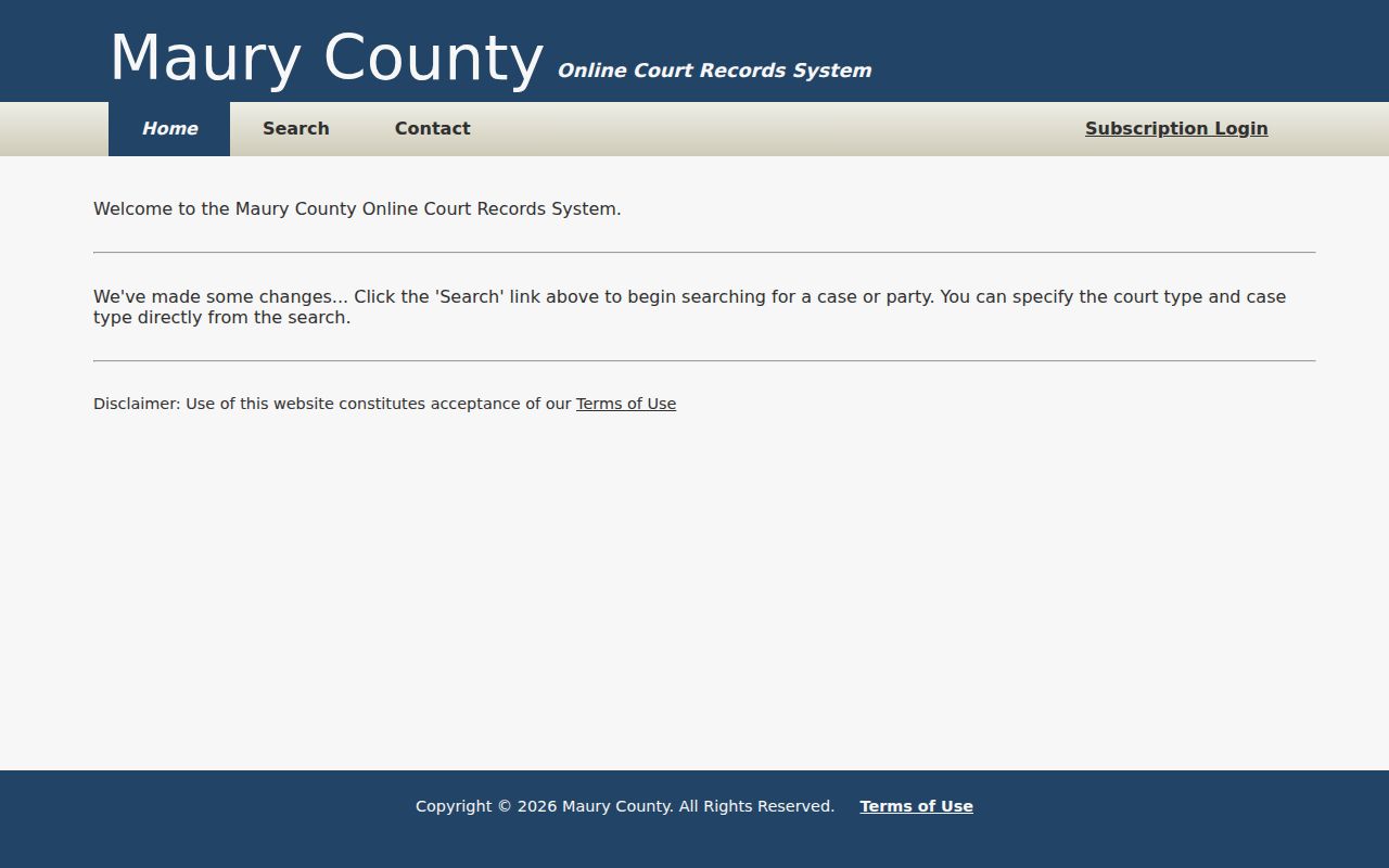 Maury County court docket online records home