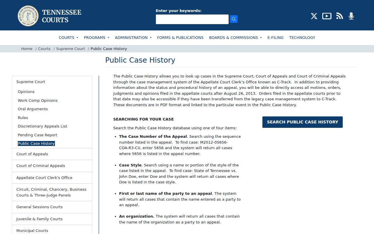Maury County court docket Tennessee appellate case history search