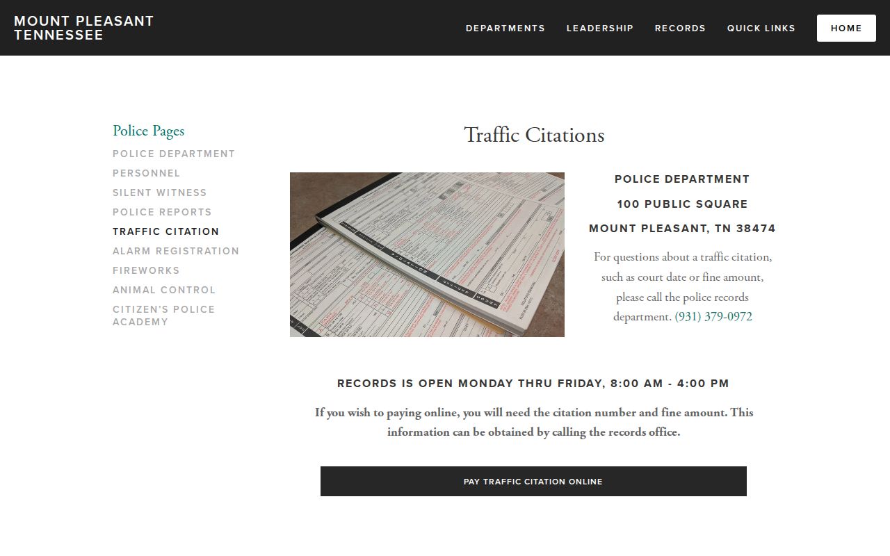 Mount Pleasant court records traffic citation instructions